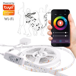 LED psek WiFi 5m 3000K + 6000K + RGB IP65, hudebn funkce Tuya